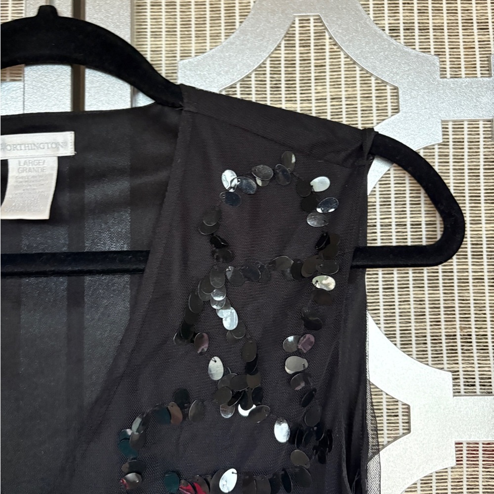 Worthington Black Sequin V-Neck Blouse - Picture 3 of 4